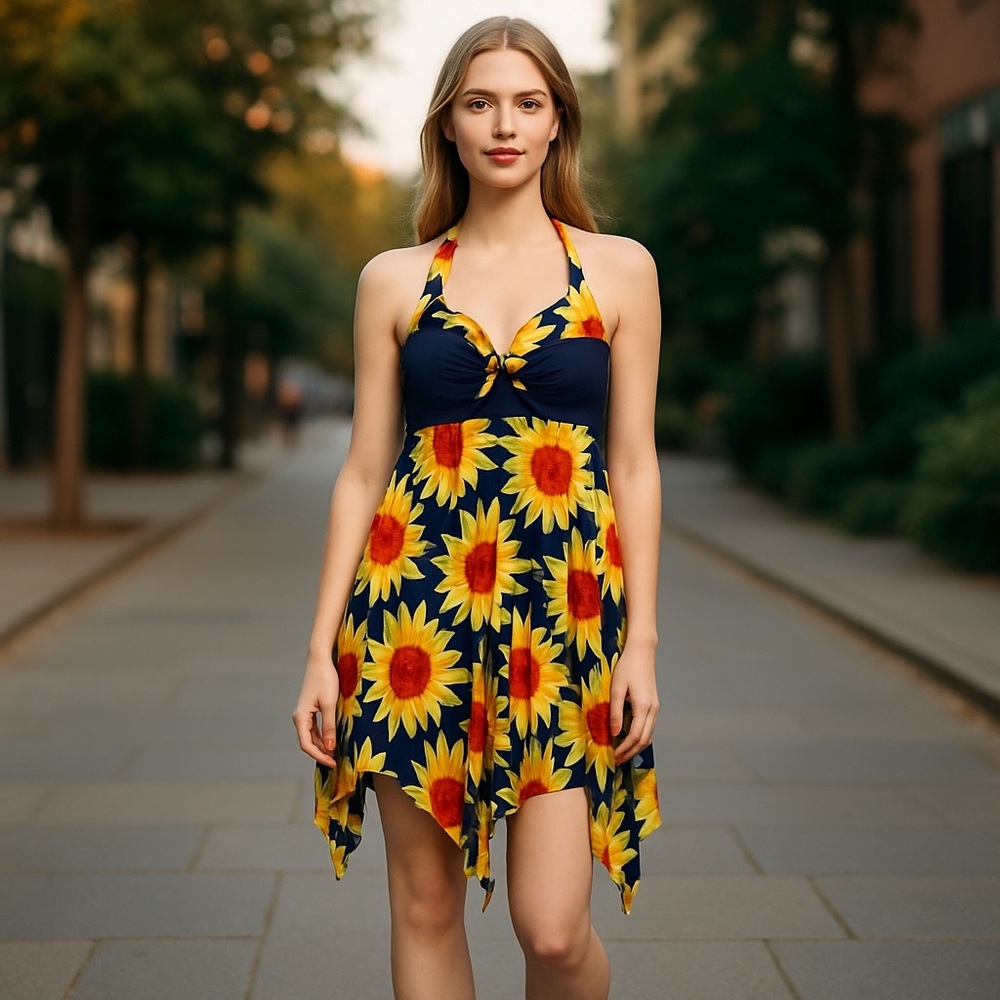 Floral Halter Dress cover up or lounge wear for pool or beach size L